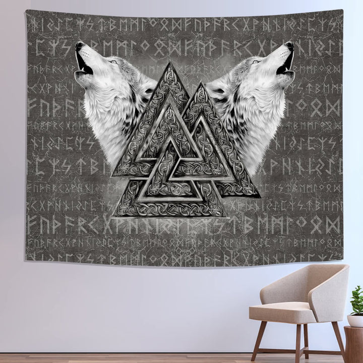 WeltNordischer Wikinger-Wölfe- Rune -Wandteppich