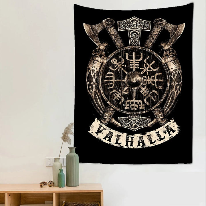 WorldNorse Mjölnir Yggdrasil Vegvisir Wandteppich
