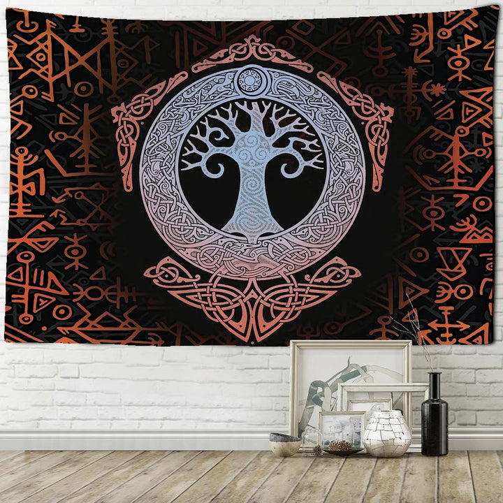 WorldNorse Mjölnir Yggdrasil Vegvisir Wandteppich