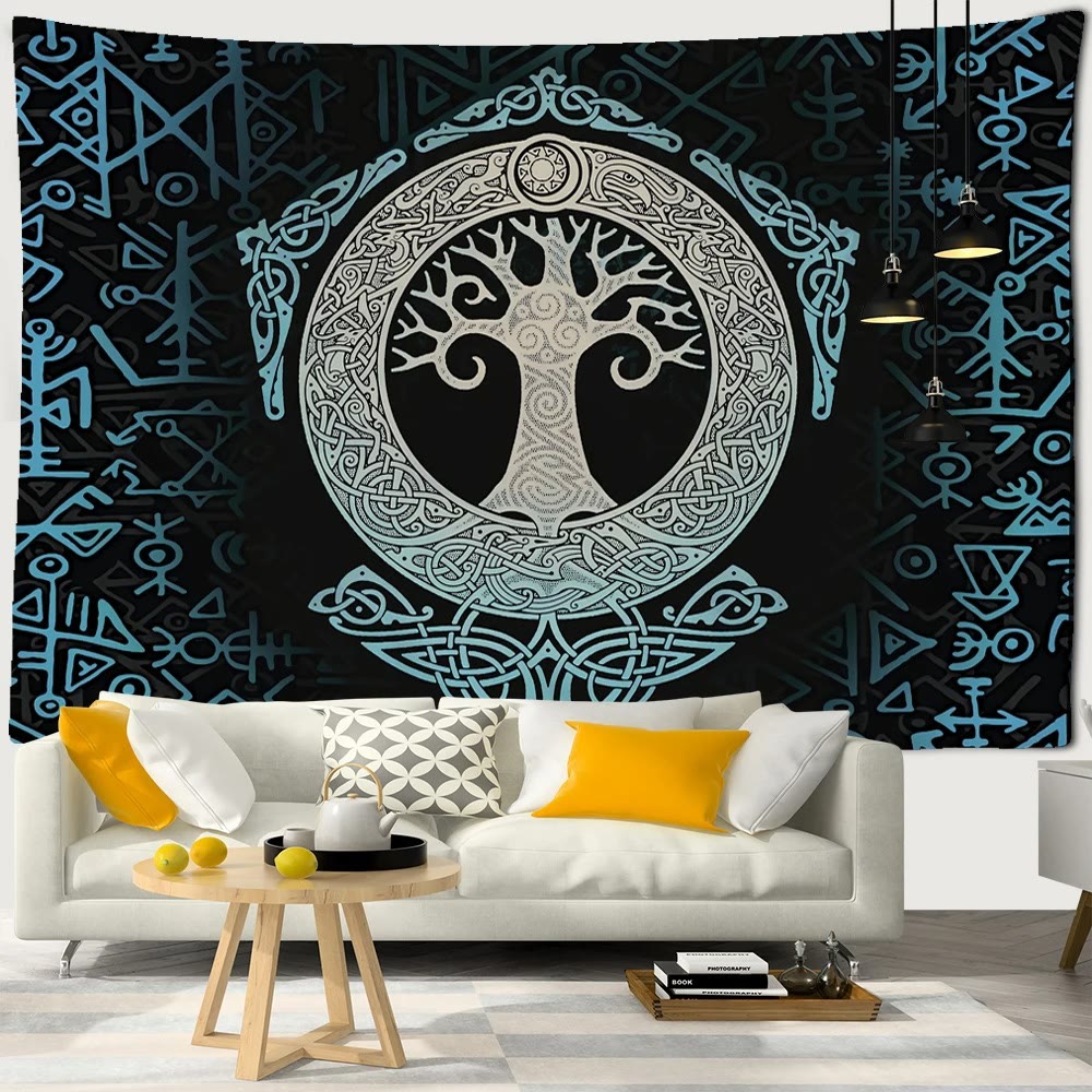 WorldNorse Mjölnir Yggdrasil Vegvisir Wandteppich