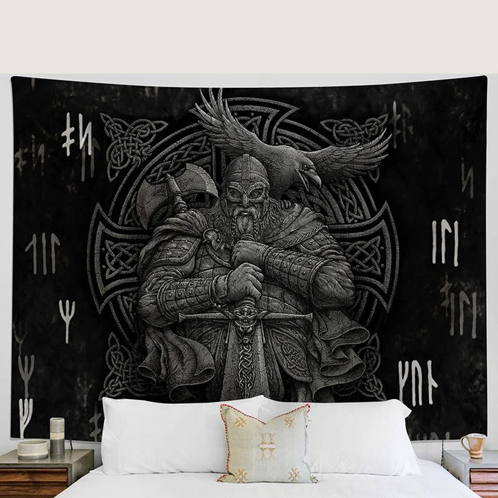 Wandbehang mit Raven Motiv, nordischer Wikingerkrieger