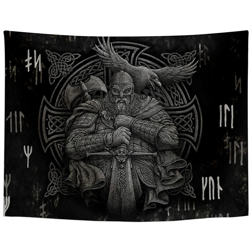 Wandbehang mit Raven Motiv, nordischer Wikingerkrieger