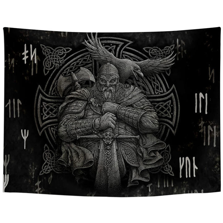 Wandbehang mit Raven Motiv, nordischer Wikingerkrieger