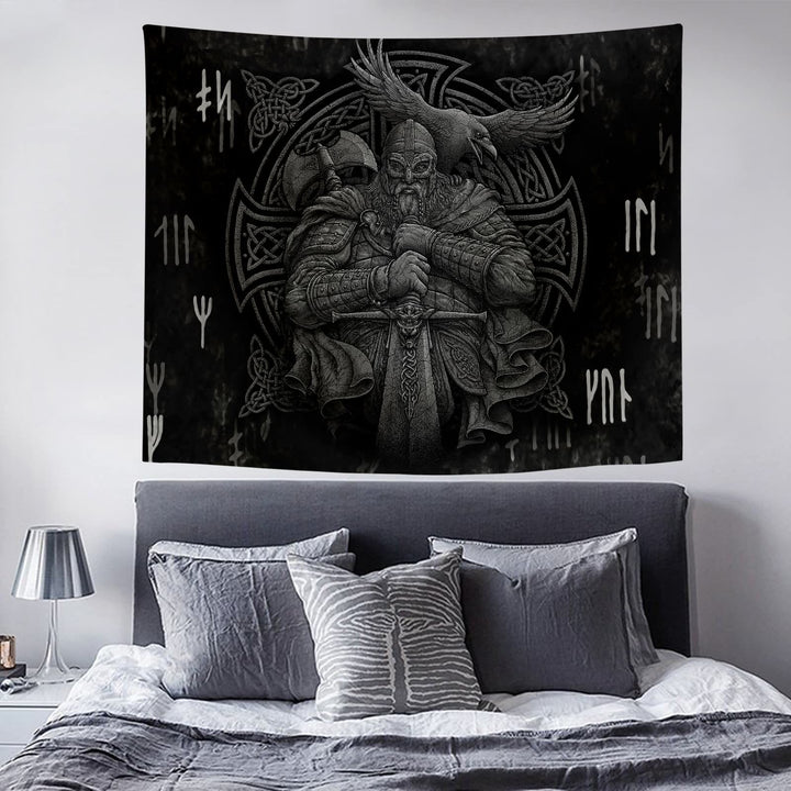 Wandbehang mit Raven Motiv, nordischer Wikingerkrieger