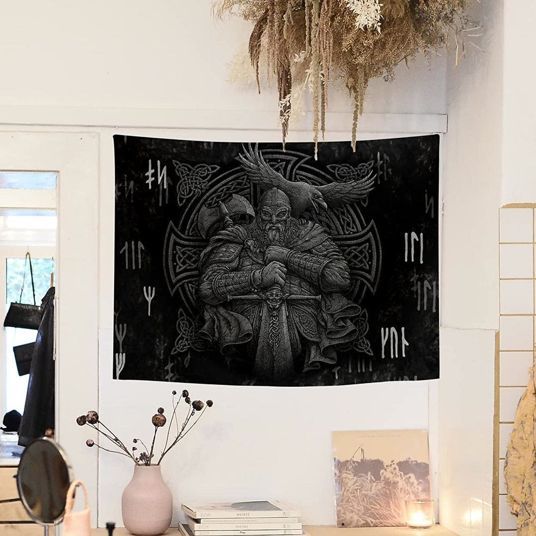 Wandbehang mit Raven Motiv, nordischer Wikingerkrieger