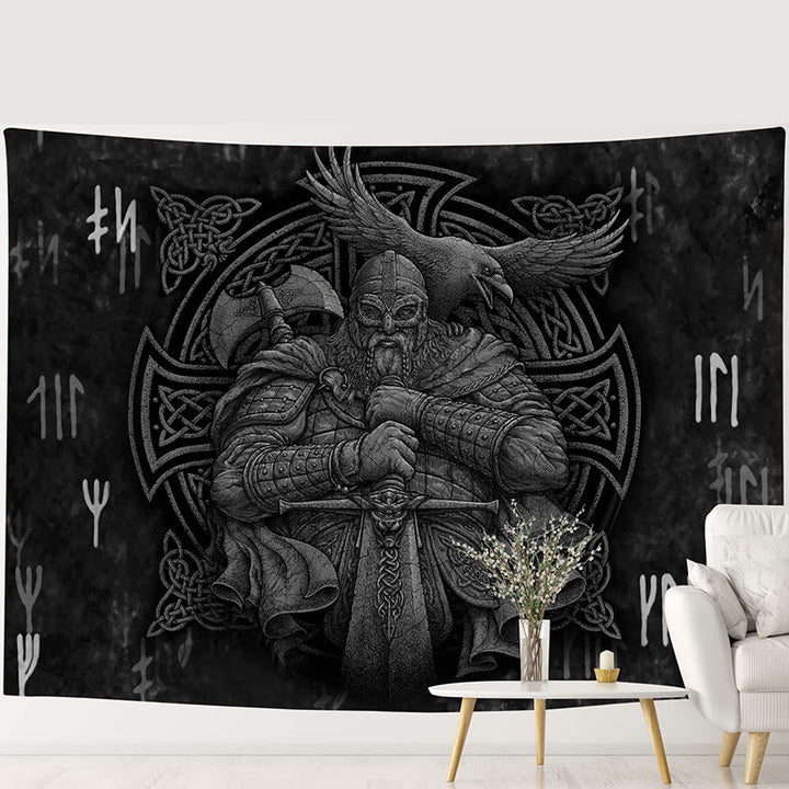 Wandbehang mit Raven Motiv, nordischer Wikingerkrieger