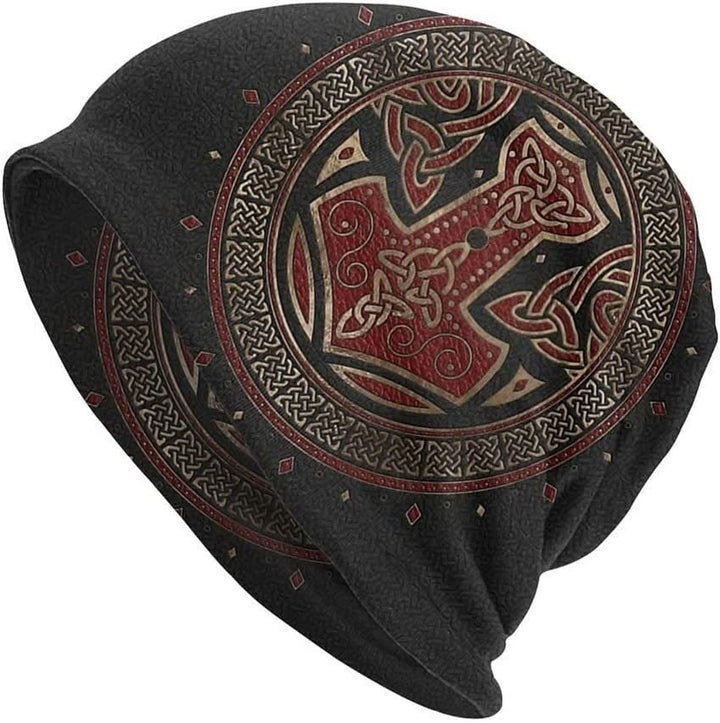 WorldNorse – Aufwendige Beanie-Mütze mit Keltischer Knoten Mjölnir