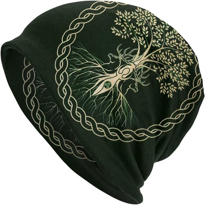 WorldNorse Beanie mit Baum des Lebens und Hirsch
