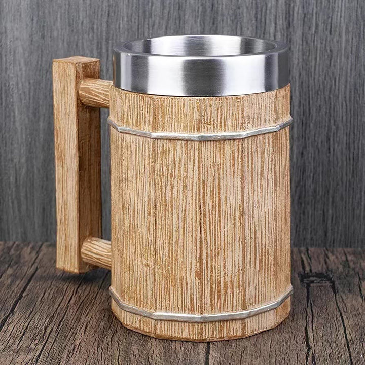 WorldNorse Tasse mit quadratischem Griff und Holzmaserung