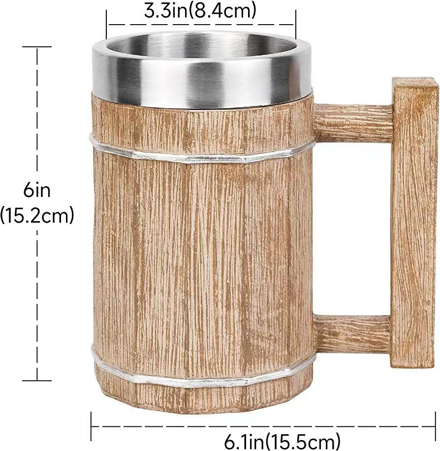 WorldNorse Tasse mit quadratischem Griff und Holzmaserung