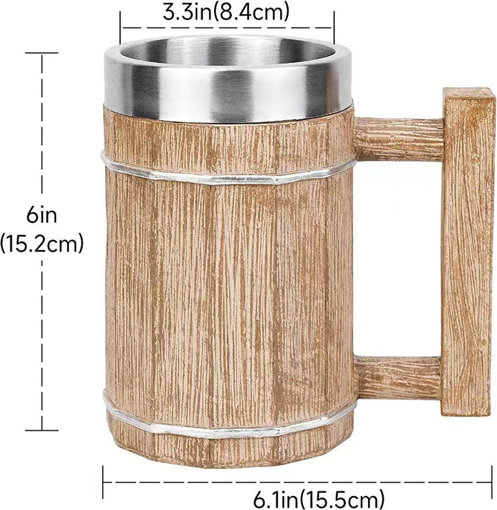 WorldNorse Tasse mit quadratischem Griff und Holzmaserung