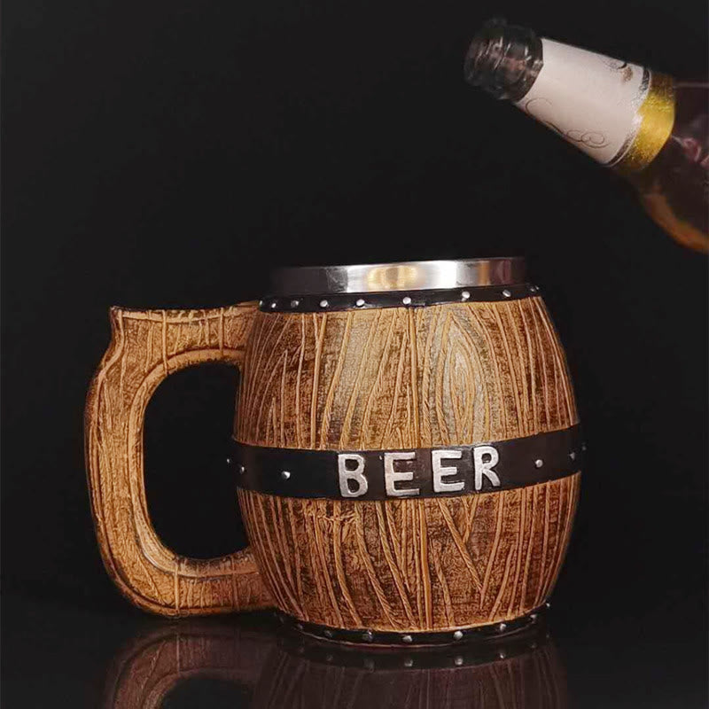 WorldNorse Vintage Wikinger-Bierkrug aus Holzfass