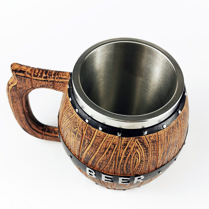 WorldNorse Vintage Wikinger-Bierkrug aus Holzfass