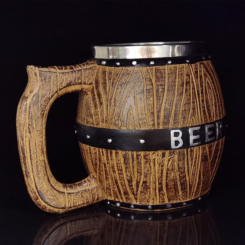WorldNorse Vintage Wikinger-Bierkrug aus Holzfass