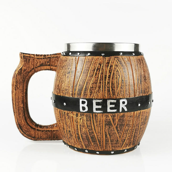 WorldNorse Vintage Wikinger-Bierkrug aus Holzfass
