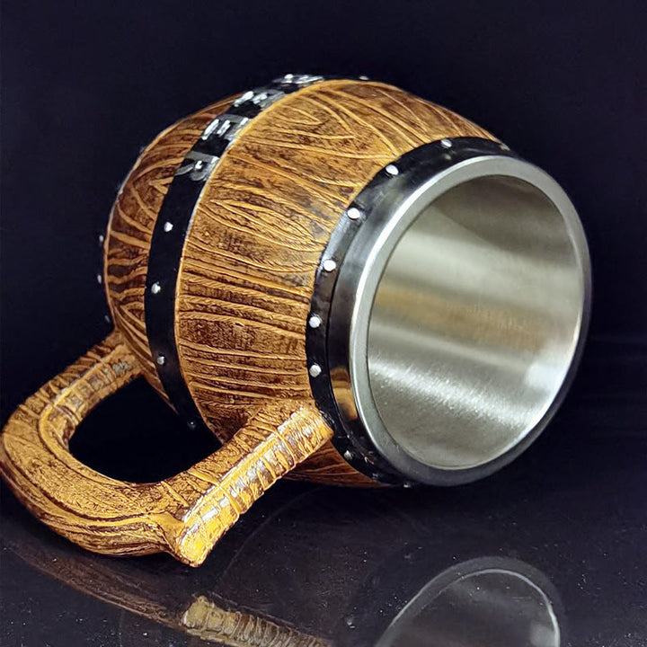 WorldNorse Vintage Wikinger-Bierkrug aus Holzfass