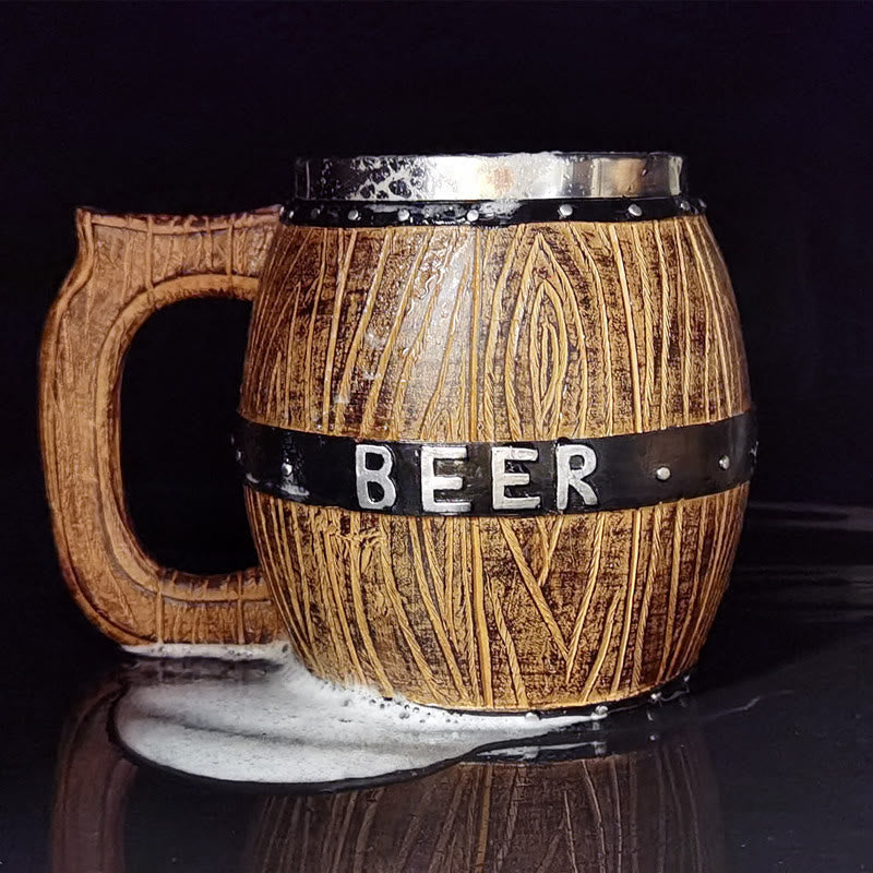 WorldNorse Vintage Wikinger-Bierkrug aus Holzfass