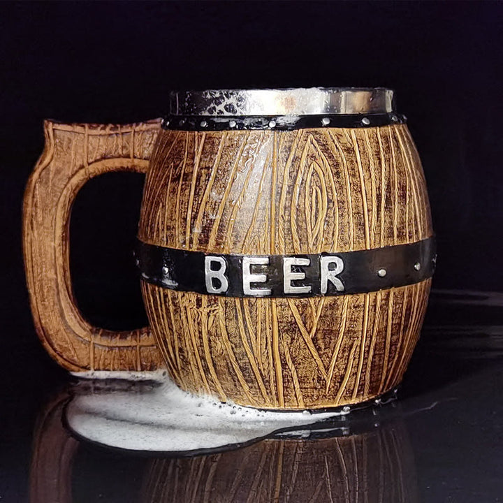 WorldNorse Vintage Wikinger-Bierkrug aus Holzfass