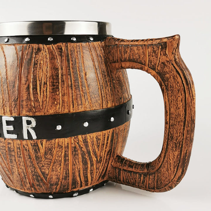 WorldNorse Vintage Wikinger-Bierkrug aus Holzfass