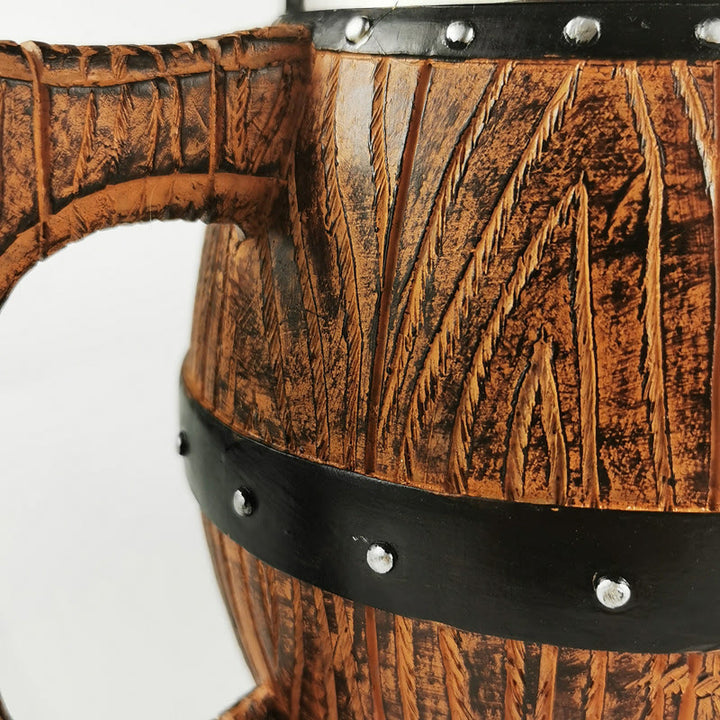 WorldNorse Vintage Wikinger-Bierkrug aus Holzfass
