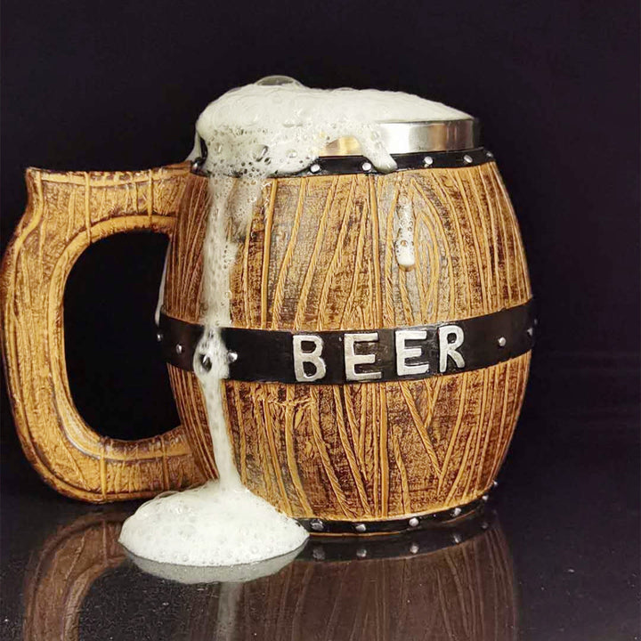 WorldNorse Vintage Wikinger-Bierkrug aus Holzfass