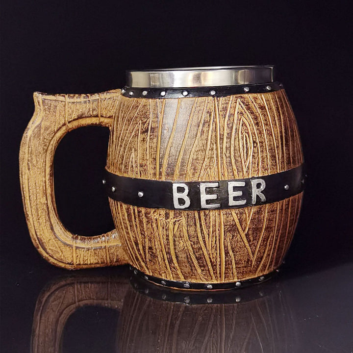 WorldNorse Vintage Wikinger-Bierkrug aus Holzfass
