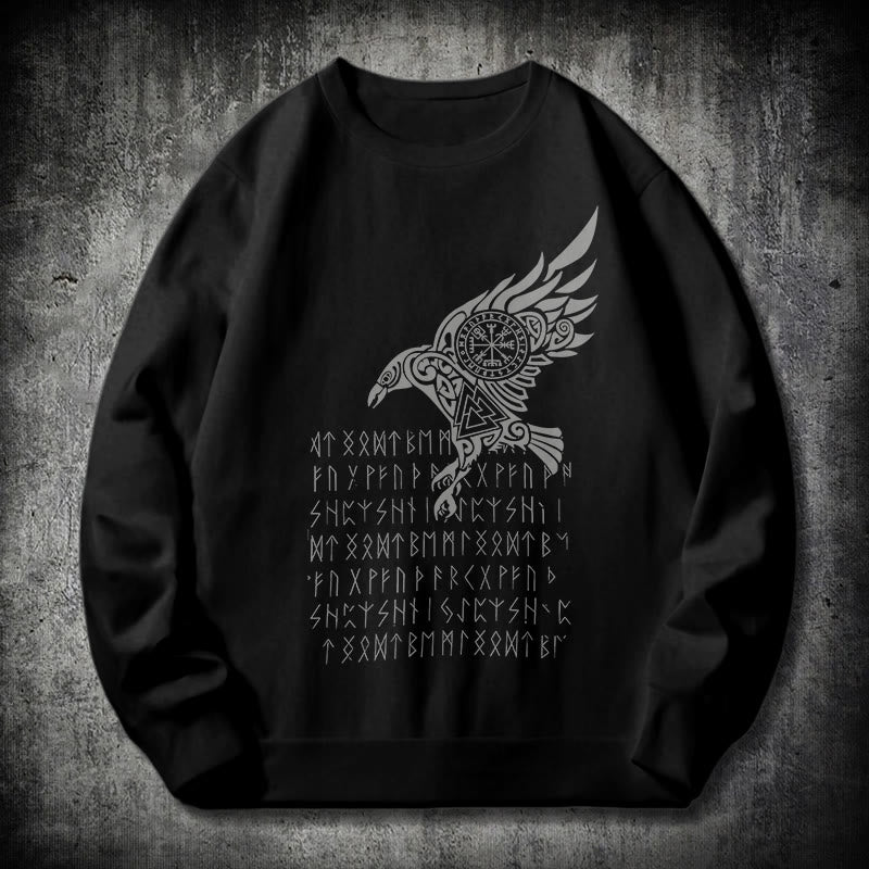 WorldNorse Raven mit Vegvisir Runen Valknut Sweatshirt - Schwarz - 2XL - image 0