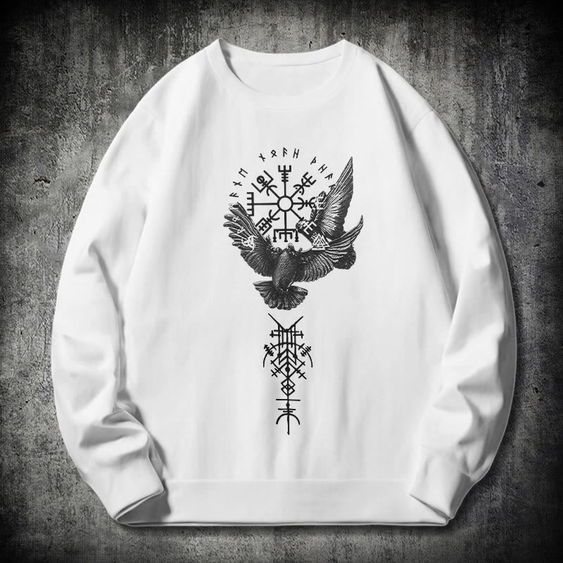 WorldNorse Wikinger Vögel Runen Vegvisir Totem Sweatshirt - Weiß - 2XL - image 10