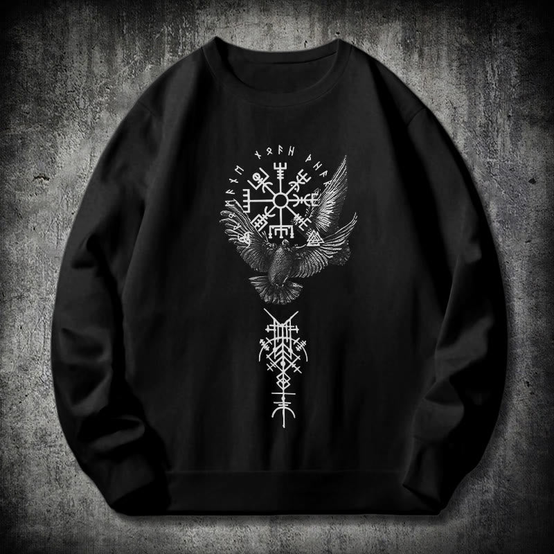 WorldNorse Wikinger Vögel Runen Vegvisir Totem Sweatshirt - Schwarz - 2XL - image 0