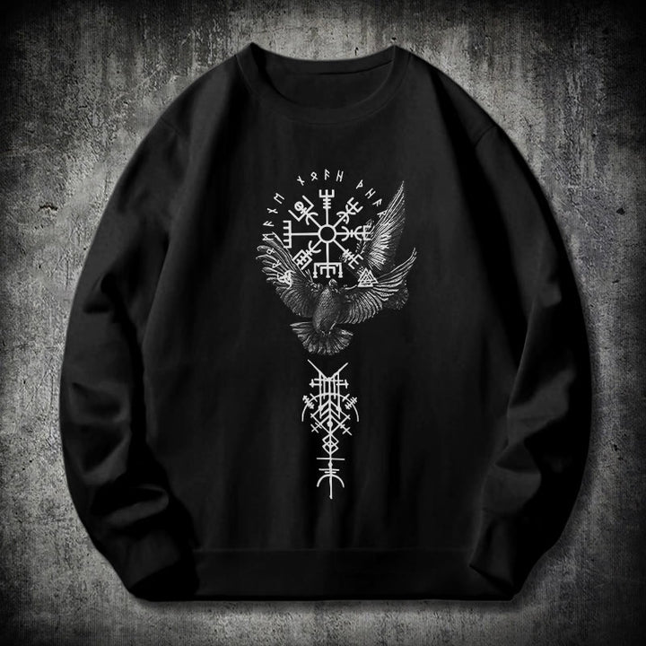 WorldNorse Wikinger Vögel Runen Vegvisir Totem Sweatshirt - Schwarz - 2XL - image 0