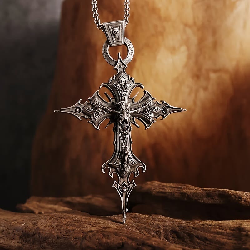 WorldNorse Bones of Faith Halskette mit gotischem Totenkopf-Kreuz-Anhänger