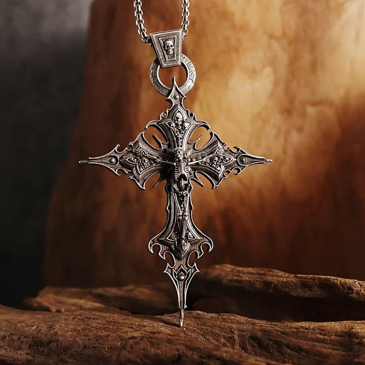 WorldNorse Bones of Faith Halskette mit gotischem Totenkopf-Kreuz-Anhänger