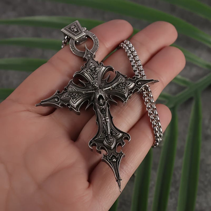 WorldNorse Bones of Faith Halskette mit gotischem Totenkopf-Kreuz-Anhänger