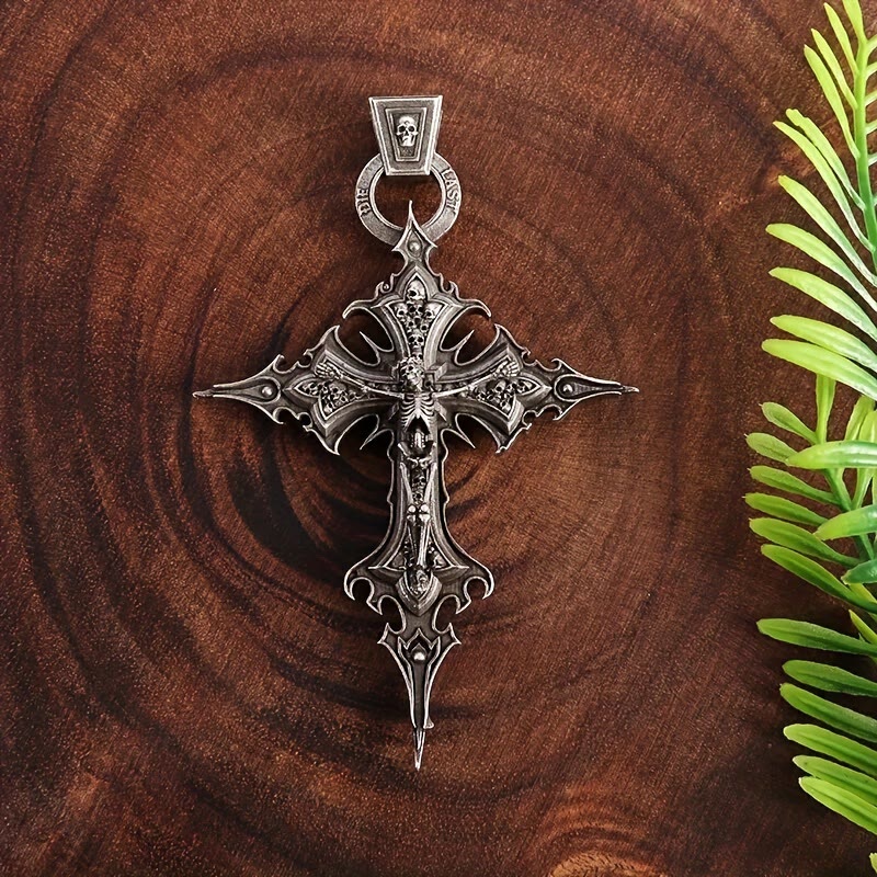 WorldNorse Bones of Faith Halskette mit gotischem Totenkopf-Kreuz-Anhänger