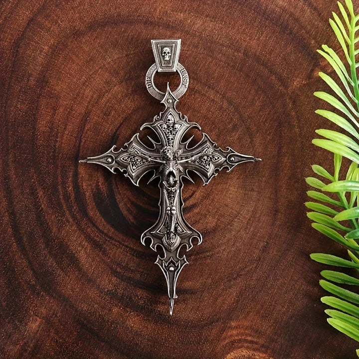 WorldNorse Bones of Faith Halskette mit gotischem Totenkopf-Kreuz-Anhänger