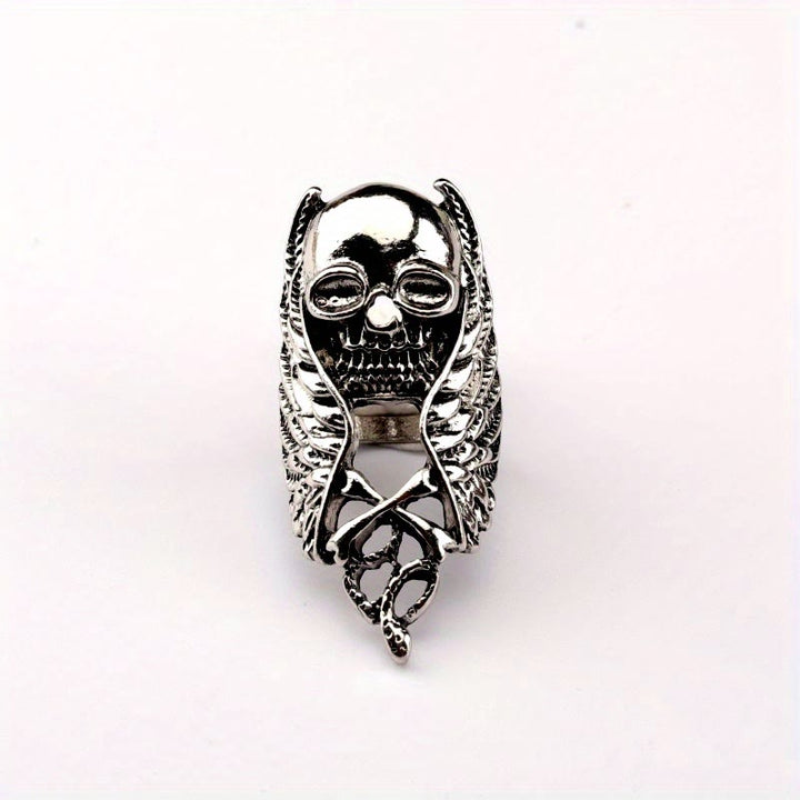 WorldNorse Punk Totenkopf Feder Rock Ring