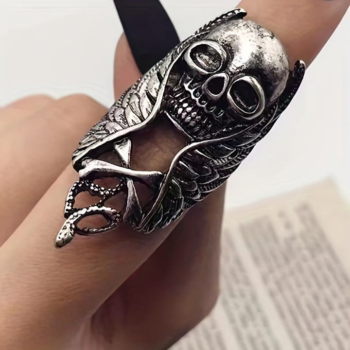 WorldNorse Punk Totenkopf Feder Rock Ring