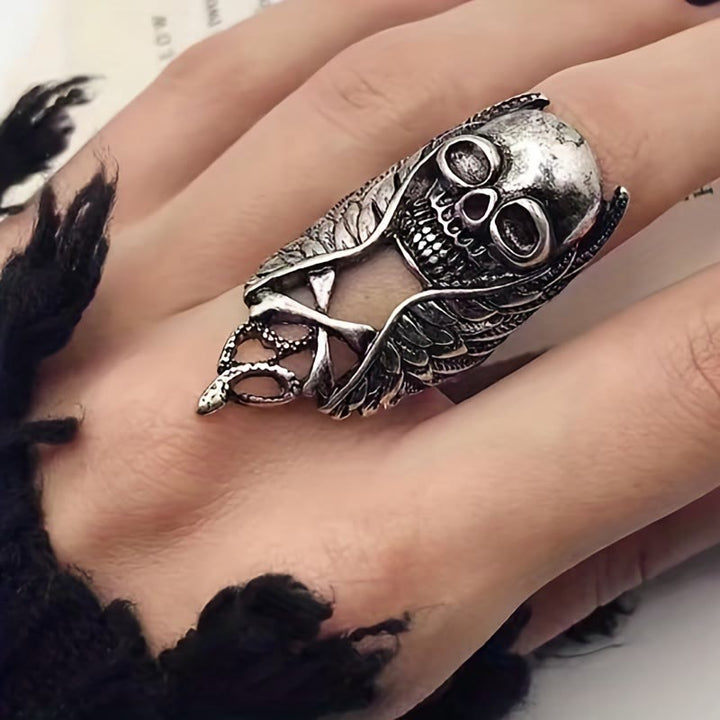 WorldNorse Punk Totenkopf Feder Rock Ring