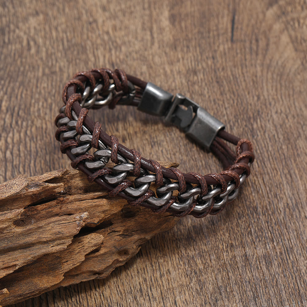 WorldNorse – Geflochtenes Lederarmband mit Kette