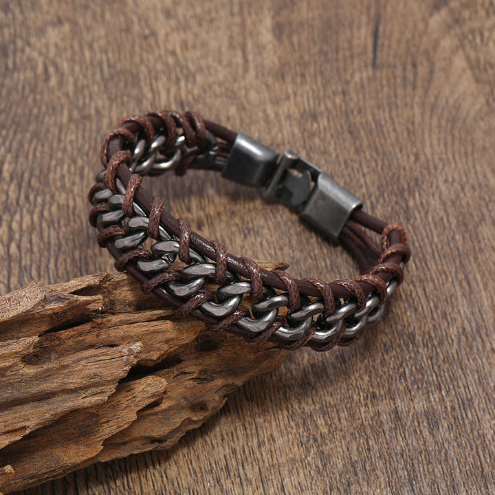 WorldNorse – Geflochtenes Lederarmband mit Kette