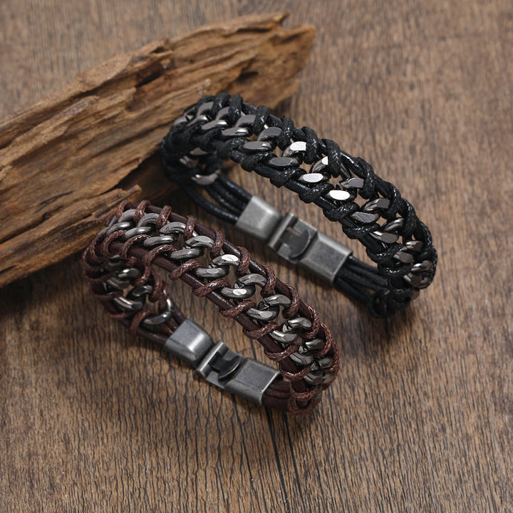 WorldNorse – Geflochtenes Lederarmband mit Kette