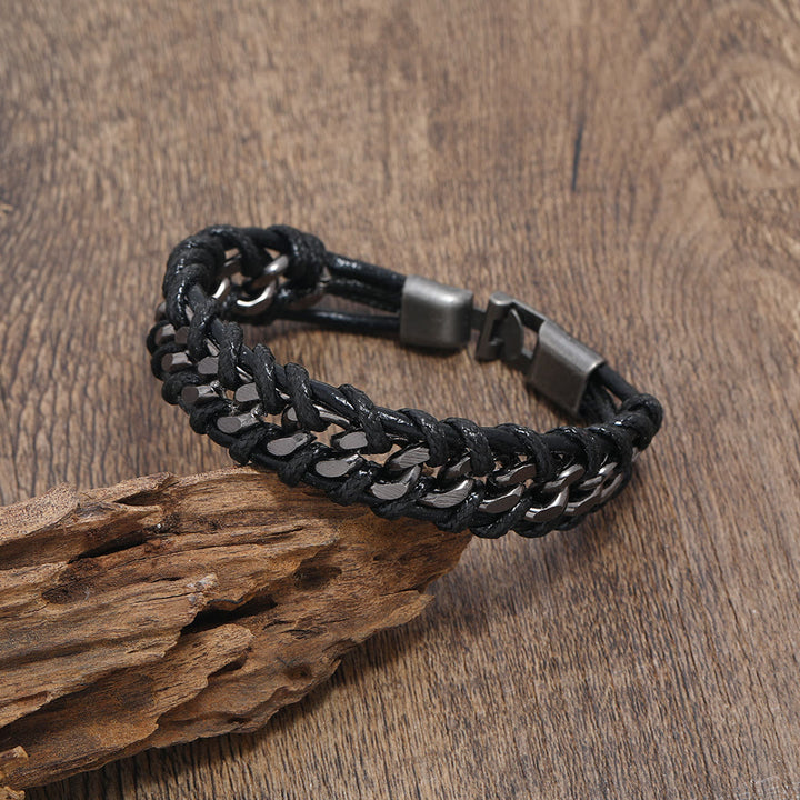 WorldNorse – Geflochtenes Lederarmband mit Kette