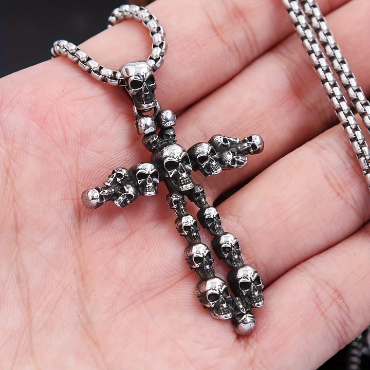 WorldNorse Gothic Schwarzes Kreuz Totenkopf Halskette
