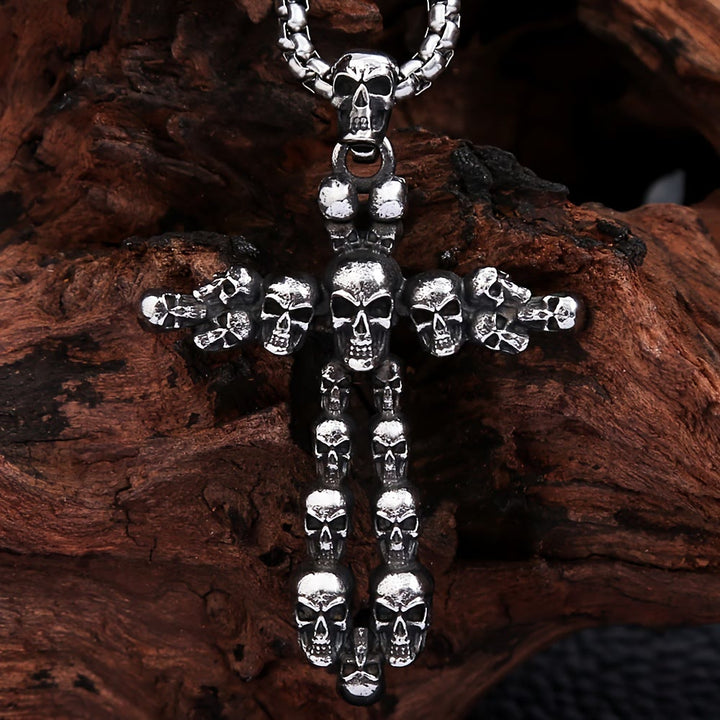 WorldNorse Gothic Schwarzes Kreuz Totenkopf Halskette