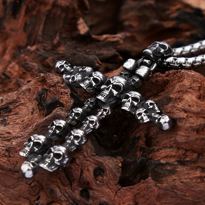 WorldNorse Gothic Schwarzes Kreuz Totenkopf Halskette