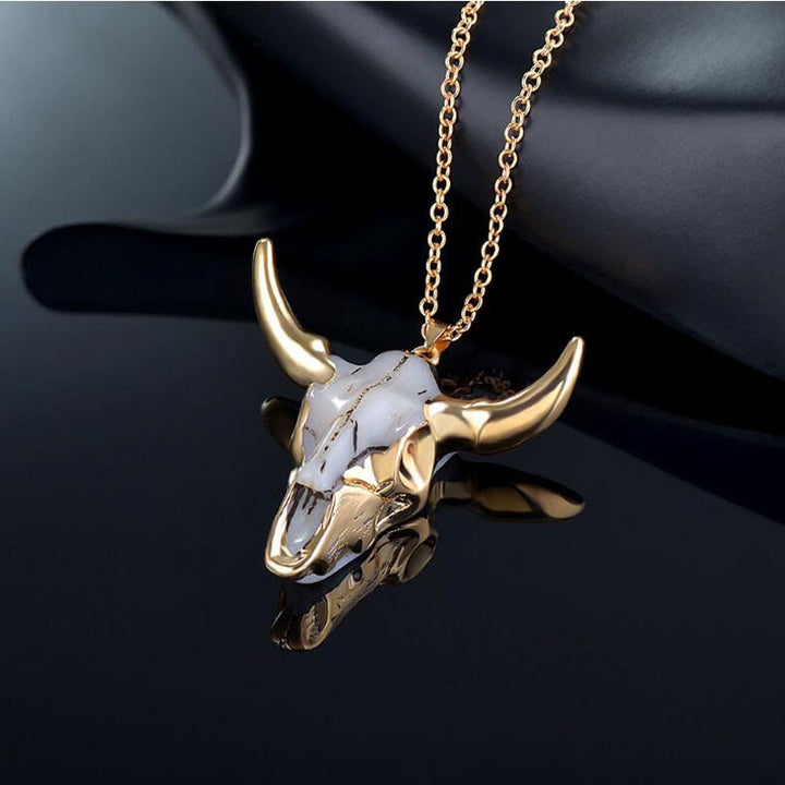 WorldNorse Gold weiße Longhorn Ochsen Halskette