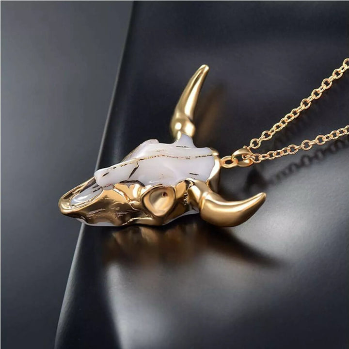 WorldNorse Gold weiße Longhorn Ochsen Halskette