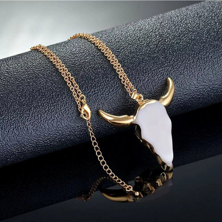 WorldNorse Gold weiße Longhorn Ochsen Halskette