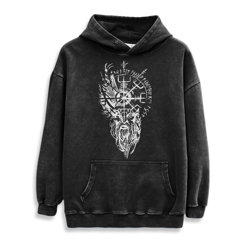 WorldNorse Wikinger-Kapuzenpullover „Old Man Vegvisir“ gewaschen - image 2