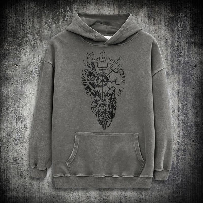 WorldNorse Wikinger-Kapuzenpullover „Old Man Vegvisir“ gewaschen - Grau - 3XL - image 12